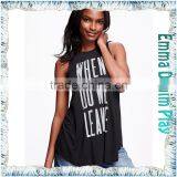 Latest Design Girls Words Printed Round Neck Sleeveless Grey Cotton Tank T Shirt thumbnail-2