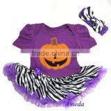 Baby Halloween Pumpkin Purple Zebra Bodysuit Romper Pettiskirt Headband 0-18M thumbnail-1