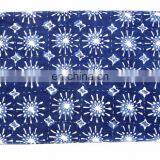 Indian Indigo Blue Abstract Design Kantha Quilt Handmade Bedspread Throw Cotton Queen Size Blanket Patchwork Print thumbnail-2