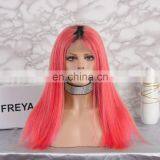 2018 Crazy Red Fashion Color With Dark Roots Full Lace Human Hair Wig thumbnail-1