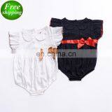 Ins 2019 SUMMER Fly Sleeved Girls Romper Newborn Baby Girl Bow Romper Jumpsuit 2colors thumbnail-1