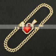 13mm Chain Pave Setting Ruby Crystal Hip Hop Diamond Cuban Link Chain Necklace thumbnail-5