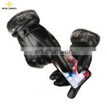 Fashion Men Leather Gloves Wrist Solid Leather Gloves Men's Sheepskin Driving Winter Warm Gloves thumbnail-3