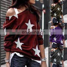 2021 New Arrivals Fashionable, Black Cute Slouchy Knitted Off Shoulder Sweatshirt Women/