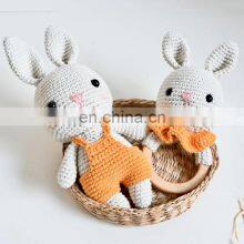 Handmade Knitted Set Amigurumi Crochet Rabbit Doll Set Baby Gift Wooden Teether Ring Kid's Toy Vietnam Supplier Cheap Wholesale thumbnail-4