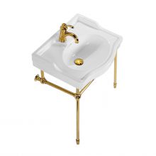 Bathroom 24 inches stainless steel console sink with white rectangle vitreous china ceramic washbasin