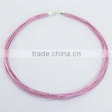 Girlie Light-Pink Cotton Choker Necklace Sterling Silver Clasps thumbnail-1