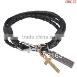 CB8137 handmade jewelry braided leather bracelet cross Antique ebay china for men's hot sale leather bracelet