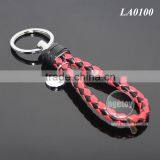 Hot Sale Manual Hand Braided Rope Silver Zinc Alloy Metal Round Tag Braided Leather Cord Black Red Leather Straps Braid Keychain thumbnail-1