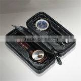 Custom 2 Slot Carbon Fiber/ Leather Travel Watch Storage Box With Zipper
