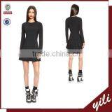 2016 Long Sleeve Skater Dress Long Sleeve Crewneck Dress With Pleated Skirt thumbnail-1