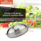 Allnice good quality honeycomb design single handle stainless steel nonstick pan/skilletwith lid for kitchen