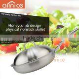 Allnice Good Quality Honeycomb Design Single Handle Stainless Steel Nonstick Pan/skilletwith Lid for Kitchen