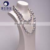13-15mm 120cm Long Baroque Grey Color Natural Pearl Necklace for Wholesale thumbnail-2