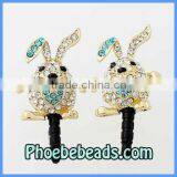 Wholesale 3.5mm Headphone Jack Plug Mobile Phone Earphone Dustproof Ear Cap Cute Bunny Rabbit Design Pave Crystal For Iphone MDP