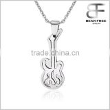 Polished Silver Stainless Steel Guitar Pendant Mens Womens Necklace with Chain