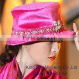 Victorian Velvet Satin Vintage Ribbon Bucket Floppy Church Millinery Hat Red thumbnail-2