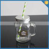 Decal 12 oz Glass Mason Jar With Lid Handle and Staw