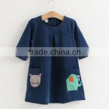 Cartoon patch embroidered pocket cotton half-sleeve denim dress