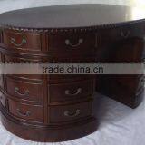 Antique Reproduction Furniture - Oval Office Desk With Handle - Wooden Mahogany Furniture Fair