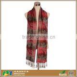 Jacquard Red Paisley 100% Acrylic Ladies Tassel Fringe Scarf Shawl