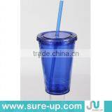 Clear Plastic Water Cup With Straw 16OZ thumbnail-1