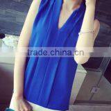 OEM Ladies Sleeveless Chiffon Blouses Tops thumbnail-3