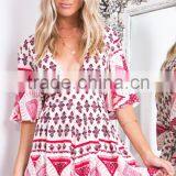 2016 Woman Clothes Designer Chinese Wind Two-piece Outfit In Red Geometric Pattern Playsuit thumbnail-4