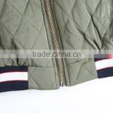 HAODUOYI Women Warm Solid Letter Embroidery Lattice Street Zipper Bomber Jacket thumbnail-6