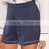 Custom Design Women Shorts Sleepwear Premium Satin Piping Detail Shorts Blue thumbnail-4