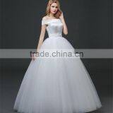 MGOO 2017 Off Sholder Short Sleeve Plain Crepe Custom Made Formal Bridal Gowns Lace Wedding Dresses thumbnail-4