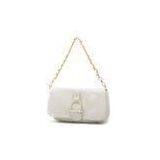 Square Ostrich Chain Strap Handbag White , Adjustable Shoulder Strap