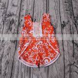 Wholesale Girls Orange Damask Printed Knit Cotton Summer Newborn Infant Baby Romper thumbnail-2