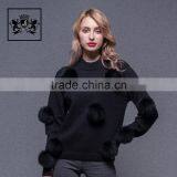 Wholesale Hand Made Korean Woollen Cashmere Sweater for Ladies With Fox Fur Pom Pom thumbnail-1