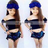 A0285# 2020 New Girls Off Shoulder T-Shirt Cotton Summer Fashion Girls Top thumbnail-3