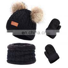 3Pcs Kids Winter Knitted Hat Scarf Gloves Set With Warm Fleece Lined for Children Girls Boys of 1-3 Years thumbnail-3