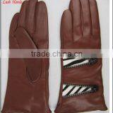 Ladies dr Brown Leather Gloves With Metal Zipper Stich Pattern thumbnail-1