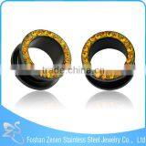 TP01064 Made in china black anodized crystal custom ear gauge flesh tunnel