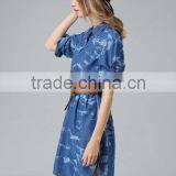 2016 Good Quality Garment Factory Wholesales Price Women's Retro Classic Denim Shirt Dress Washed Casual Denim Dresses Turkey thumbnail-5