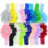 Crochet Headband With Pearl Rhinestone - Large Pearl Flower With Crystal Centre Crochet Headband