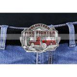 Lead & Nickel Free "Volunteer Firefighter" And Displays A Red Enamel-Filled Firetruck Belt Buckle thumbnail-1