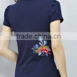 Folk Embroidery Show Thin Asymmetric Hem With Short Sleeves in Summer of Embroidery Tshirts thumbnail-4