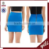 2015 new fashion ladys knitted fabric back zipper blue mini skirt