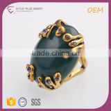 R63469L01 New Arrival classic 22K gold plated natural big single green stone ring designs india green stone rings for women