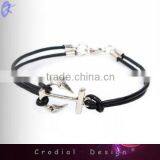 2013 Cheap Wholesale Fashion Bracelet Black Leather Silver Sea Anchor Bracelet For Young People