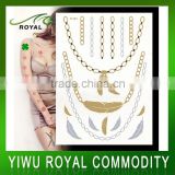 Feather Necklace Design Temporary Foil Gold Tattoo Sticker