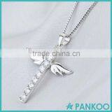 925 Sterling Silver Zircon Cross With Angel Wing Crystal Pendant 18'' Chain Necklace Fashion Jewelry thumbnail-4