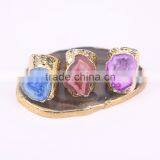 Mixed Colors Agate Geode Ring Golden Electroformed Freeform Drusy Druzy Gem Stone Jewelry Rings thumbnail-5