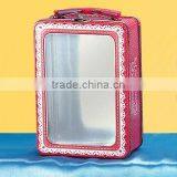 Rectangular Shape Size:185*125*75mm With Clear Window Tin Case With Handle
