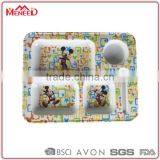Wholesale Food Contact Mouse Printing 3 Sections With Cup Holder Children Lunch Tray, Melamine Kids Compartment Plate thumbnail-1
